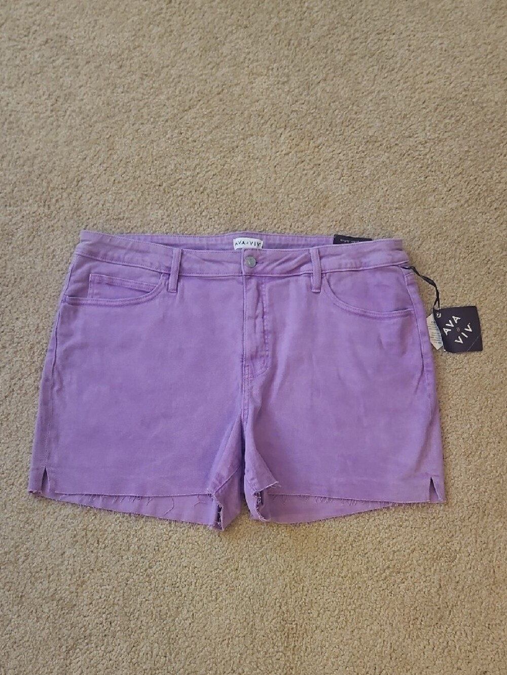 Ava & Viv Lavender Denim High Rise Midi Shorts with Raw Hem Women's Size 20W New
